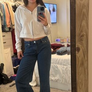 small white cropped zip up hoodie